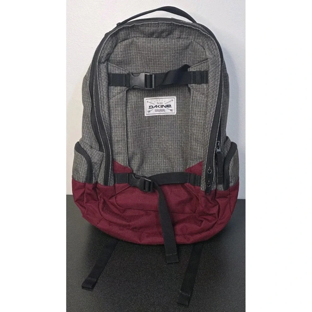 DAKINE PRO MISSION 25L BACKPACK Gray Red Buckles Strap Outdoor Snow Travel Sport
